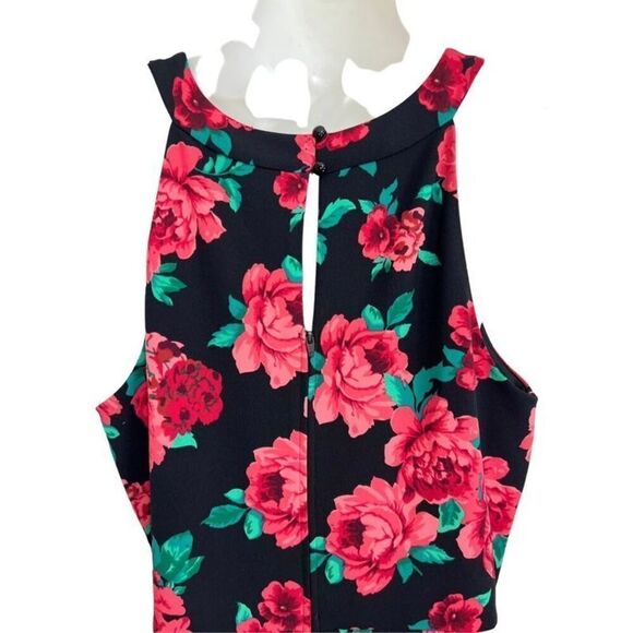 BCX Juniors Black Floral Dress Size 13 Fit & Flare Ruffle Hem Halter Party Vibe - Picture 7 of 10